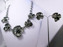 Load image into Gallery viewer, antique silver flower statement necklace and earrings set
