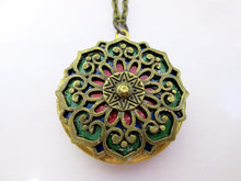 Load image into Gallery viewer, red and green mandala locket