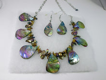 Load image into Gallery viewer, iridescent rainbow bronze seashell necklace and earrings set