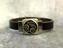 Load image into Gallery viewer, Nehalennia goddess leather bracelet, three dolphins in a circle bracelet , for unisex, genuine flat leather.