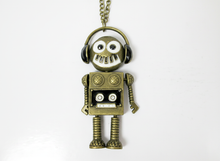 Load image into Gallery viewer, Antique bronze retro robot statement necklace with headset
