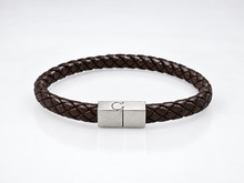 Load image into Gallery viewer, Brown braided leather cuff bracelet close-up