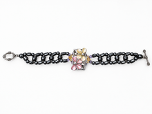 Load image into Gallery viewer, pink flower magnetic hematite beaded bracelet