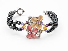 Load image into Gallery viewer, pink flower magnetic hematite bracelet