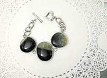 Load image into Gallery viewer, Large green-black agate stone statement bracelet