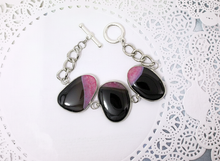 Load image into Gallery viewer, Large pink-black agate stone statement bracelet