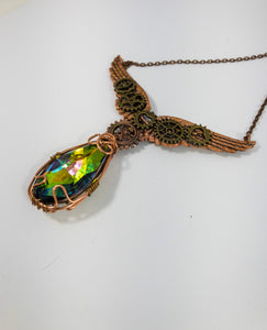 wire wrapped crystal pendant steampunk necklace