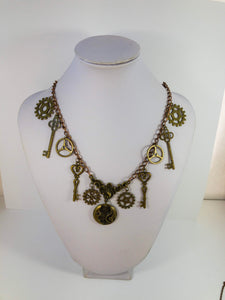 steampunk clockwork gears and keys necklace