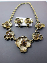Load image into Gallery viewer, antique gold flower statement necklace and earrings set