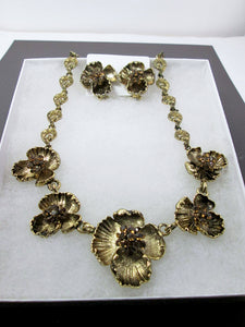 antique gold flower sculptures jewelry set