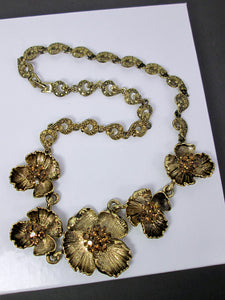 antique gold flower metal sculpture necklace