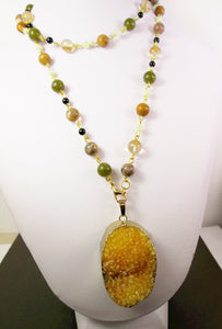 long gem stone necklace
