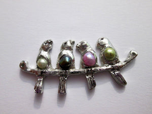 4 birds on branch necklace