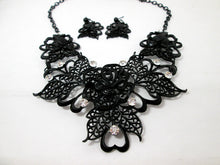 Load image into Gallery viewer, large black rose jewelry set