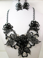 Load image into Gallery viewer, metal filigree rose statement jewelry set
