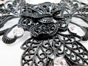 black rose necklace closeup