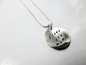 hand stamped I love you mama necklace