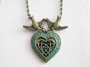 heart in heart love bird necklace