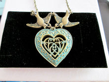 Load image into Gallery viewer, verdigris heart in heart infinity love birds necklace 