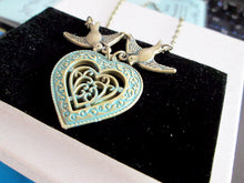 Load image into Gallery viewer, antique bronze love birds heart pendant