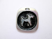 Load image into Gallery viewer, Year of the Dog Chinese zodiac pendant for unisex, squarish pendant with black background (picture taken on a white background)