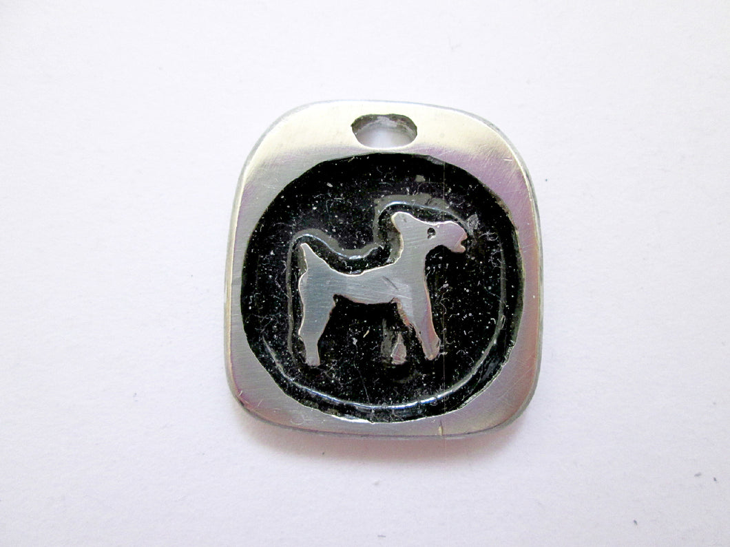 Year of the Dog Chinese zodiac pendant for unisex, squarish pendant with black background (picture taken on a white background)