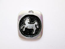 Load image into Gallery viewer, Year of the horse Chinese zodiac pendant with black background (picture taken on a white background