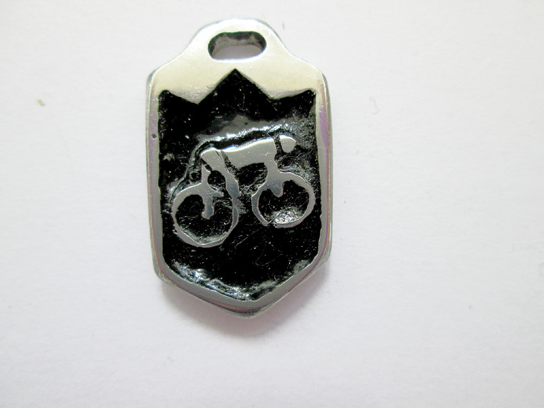 cycling pendant necklace, biker pendant necklace, pendant with black background  (photo taken on a white background)