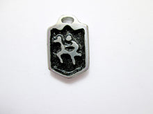 Load image into Gallery viewer, handmade pewter horse rider pendant with black background