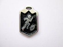 Load image into Gallery viewer, handmade pewter football player pendant, pendant with black background.