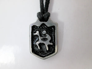 handmade horse rider pendant necklace, pendant with black background, on black cord, for men or women.