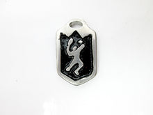 Load image into Gallery viewer, handmade pewter tennis player pendant with black background, for men or women