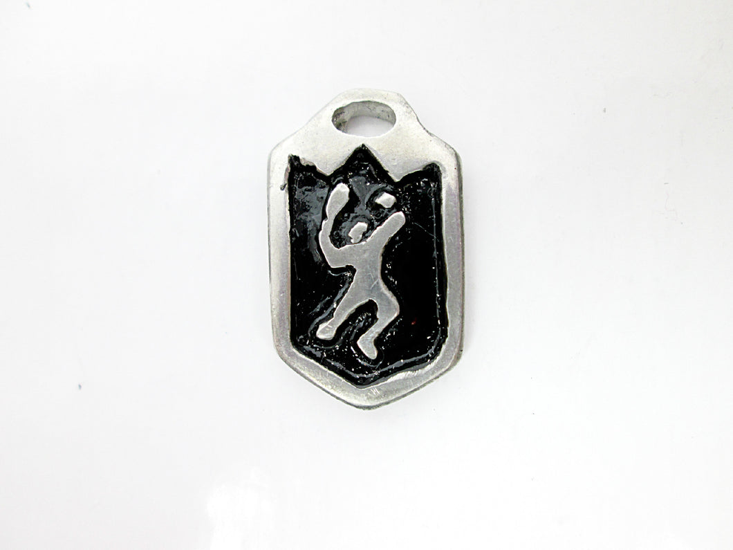 handmade pewter tennis player pendant with black background, for men or women