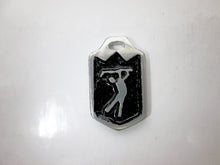 Load image into Gallery viewer, handmade pewter golf player pendant with black background (photo taken on a white background)