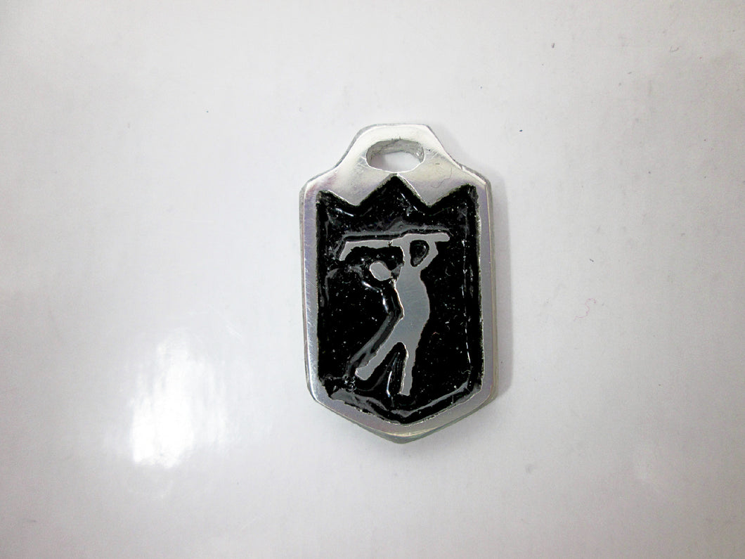 handmade pewter golf player pendant with black background (photo taken on a white background)