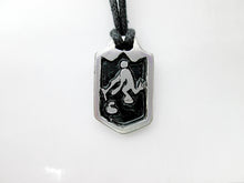 Load image into Gallery viewer, curling player pendant necklace, pendant with black background, on black cord. for unisex teen or adult. (photo taken on a white background)