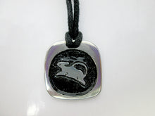 Load image into Gallery viewer, Year of the rat or mouse necklace, for unisex, squarish pendant with black background, cotton cord style. (picture taken on a white background)