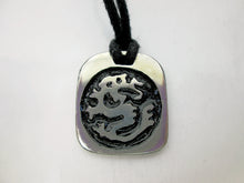 Load image into Gallery viewer, Year of the Dragon Chinese zodiac pendant necklace for unisex, squarish pendant with black background, cotton cord style. (picture taken on a white background) 