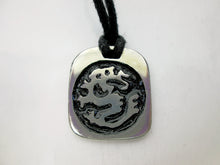 Load image into Gallery viewer, Year of the dragon necklace, for unisex, squarish pendant with black background, cotton cord style. (picture taken on a white background)