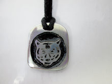 Load image into Gallery viewer, Year of the tiger Chinese zodiac pendant necklace for unisex, squarish pendant with black background, cotton cord style. (picture taken on a white background)