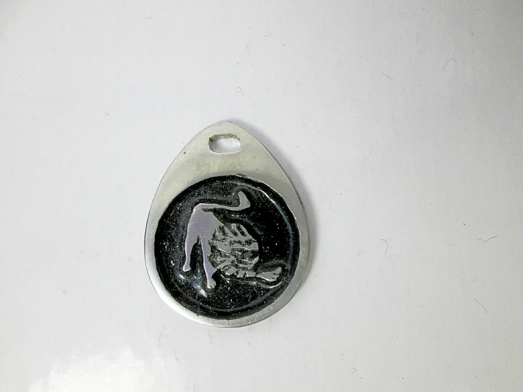 Leo horoscope pendant with black background, teardrop shaped, for man or woman. (photo taken on a white background)