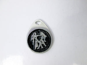 Gemini horoscope pendant with black background, teardrop shape, for man or woman (picture taken on a white background)