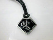 Load image into Gallery viewer, Kanji symbol for Fire element pendant necklace, pendant with black background, on black cord.