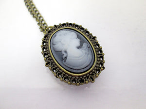 vintage style cameo lady portrait watch necklace