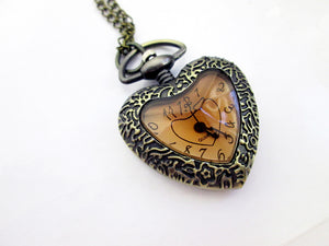 vintage heart watch necklace