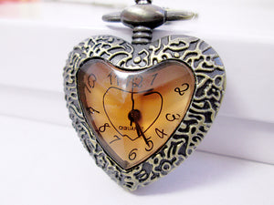 Victorian heart watch necklace