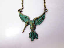 Load image into Gallery viewer, verdigris patina hummingbird necklace