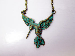 verdigris patina hummingbird necklace