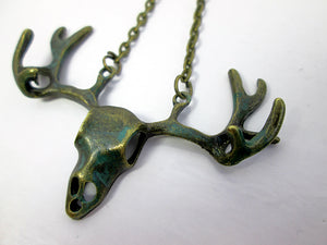 antique bronze deer skull necklace