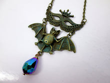 Load image into Gallery viewer, antique bronze Masquerade Mask Flying Bat Necklace